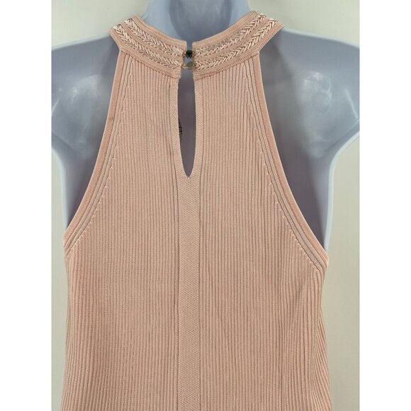 WHBM Medium Pink Ribbed Halter Top Sleeveless Keyhole Mock Neck Sweater Shell - Picture 6 of 11